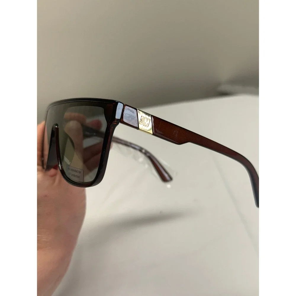 Steve Madden Brown Flat Top Shield Sunglasses Mirror Lens Retro Chic Womens Y2K